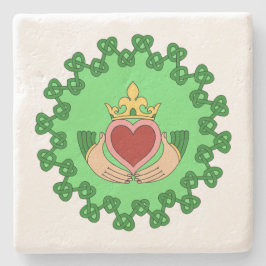 Posavasos De Piedra Claddagh y Green Knotwork