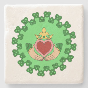 Posavasos De Piedra Claddagh y Green Knotwork