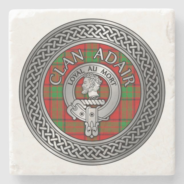 Posavasos De Piedra Clan Adair Escudo y Tartan Knot (Anverso)
