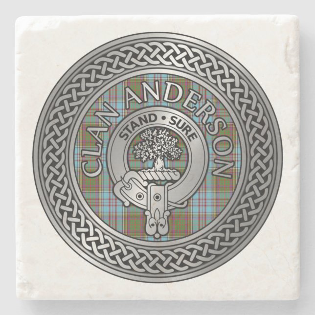 Posavasos De Piedra Clan Anderson Escudo & Tartan Knot (Anverso)