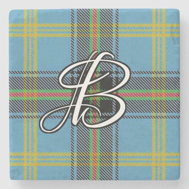 Posavasos De Piedra Clan Bell Tartan Personalizado Monograma (Anverso)