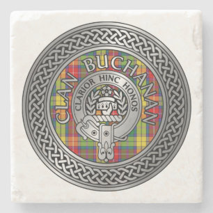 Posavasos De Piedra Clan Buchanan Escudo y Tartan Knot