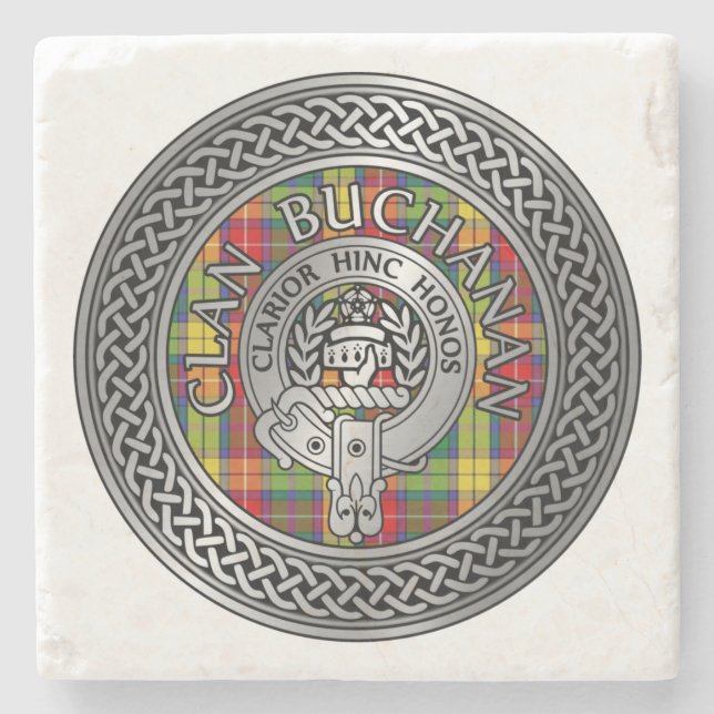 Posavasos De Piedra Clan Buchanan Escudo y Tartan Knot (Anverso)