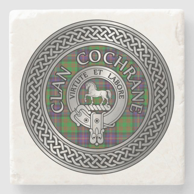 Posavasos De Piedra Clan Cochrane Escudo y Tartan Knot (Anverso)