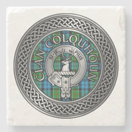 Posavasos De Piedra Clan Colquhoun Escudo y Tartan Knot