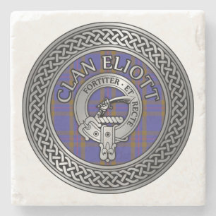 Posavasos De Piedra Clan Eliott Escudo y Tartan Knot