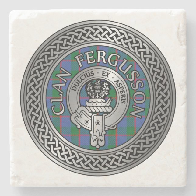 Posavasos De Piedra Clan Fergusson Escudo y Tartan Knot (Anverso)