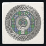 Posavasos De Piedra Clan Gordon Escudo y Tartan Knot Stone Coaster<br><div class="desc">Clan Gordon Escudo y Tartan Knot</div>