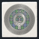 Posavasos De Piedra Clan Gordon Escudo y Tartan Knot Stone Coaster<br><div class="desc">Clan Gordon Escudo y Tartan Knot</div>