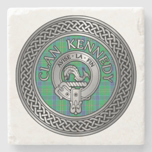 Posavasos De Piedra Clan Kennedy Escudo y Tartan Knot