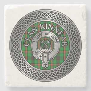 Posavasos De Piedra Clan Kinnear Escudo y Tartan Knot