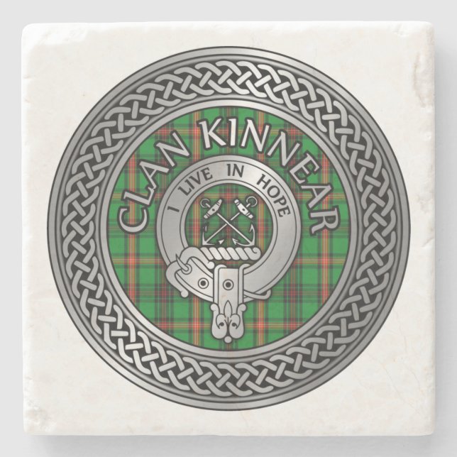 Posavasos De Piedra Clan Kinnear Escudo y Tartan Knot (Anverso)
