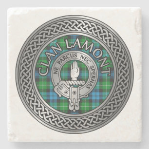 Posavasos De Piedra Clan Lamont Escudo y Tartan Knot