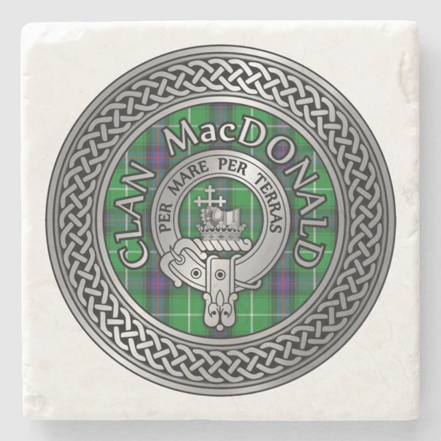 Posavasos De Piedra Clan MacDonald Escudo y Tartan Knot (Anverso)