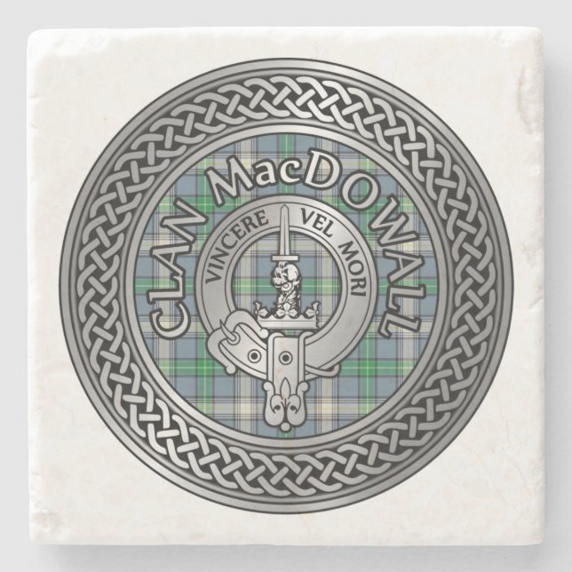 Posavasos De Piedra Clan MacDowall Escudo & Tartan Knot (Anverso)