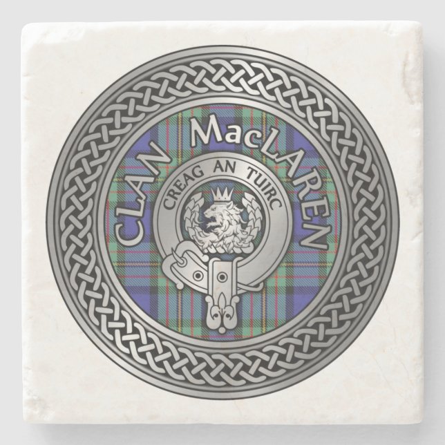 Posavasos De Piedra Clan MacLaren Escudo & Tartan Knot (Anverso)