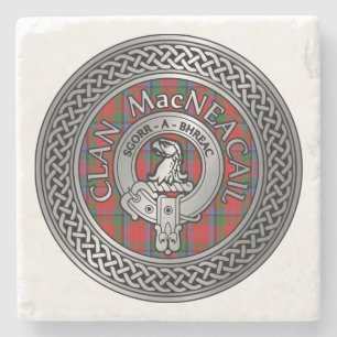 Posavasos De Piedra Clan MacNeacail   MacNicol Escudo y Nudo de Tartán