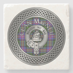 Posavasos De Piedra Clan MacNeil Escudo y Tartan Knot