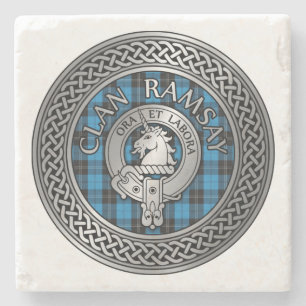 Posavasos De Piedra Clan Ramsay Escudo y Hunting Tartan Knot