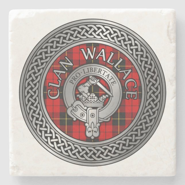 Posavasos De Piedra Clan Wallace Escudo y Tartan Knot (Anverso)