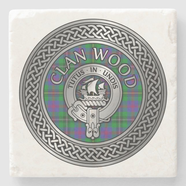 Posavasos De Piedra Clan Wood Escudo y Tartan Knot (Anverso)