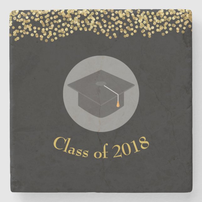 Posavasos De Piedra Clase Faux Gold Confetti & Graduation Cap de 20xx (Anverso)