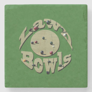 Posavasos De Piedra Clásica Precisión: Logotipo de Bolos de Césped Cir