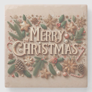 Posavasos De Piedra Clásica vegetación navideña