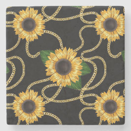 Posavasos De Piedra Clásico amarillo girasol elegante patrón en negro