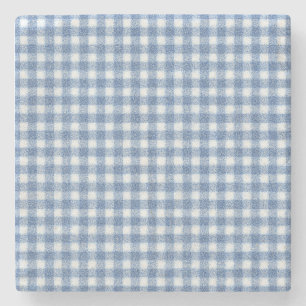 Posavasos De Piedra Clásico Cuadro Gingham Azul y Blanco