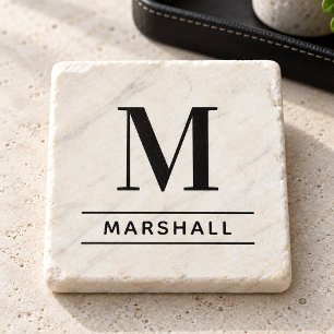 Posavasos De Piedra Clásico Monograma de Nombre de Familia con Serif N