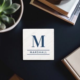 Posavasos De Piedra Clásico Monograma de Nombre de Familia en Serif y 