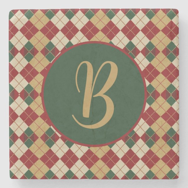 Posavasos De Piedra Clásico, Navidades/estilo de argyle invernal (Anverso)