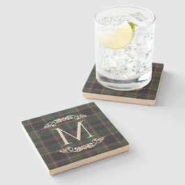 Posavasos De Piedra Clásico patrón de cuadros azul oscuro rojo verde