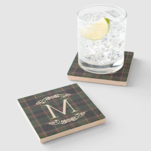 Posavasos De Piedra Clásico patrón de cuadros azul oscuro rojo verde