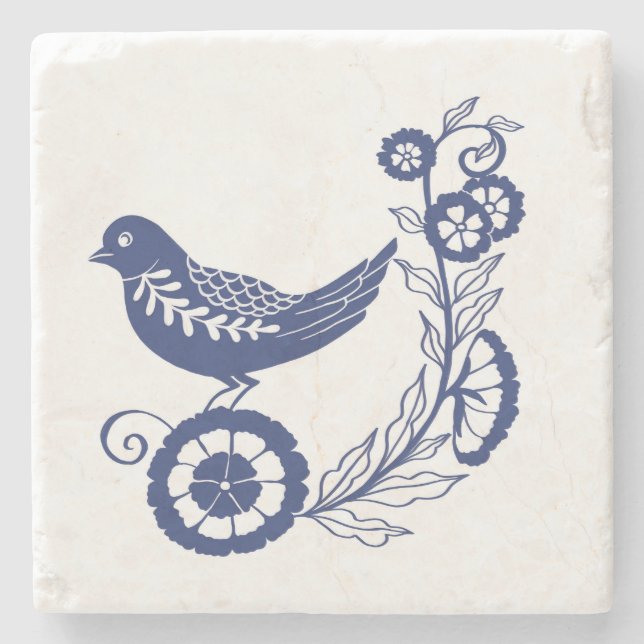 Posavasos De Piedra Classic Dutch Blue Delft Tile Bird Design (Anverso)