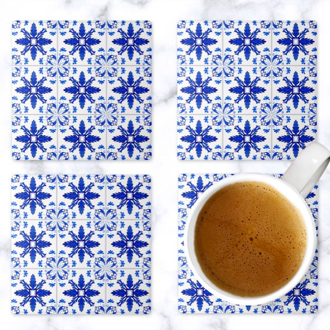 Posavasos De Piedra Classic Portuguese Tile Pattern Blue White (Subido por el creador)