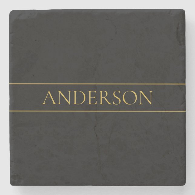 Posavasos De Piedra Classy Personalizable Gold Text & Lines (Anverso)