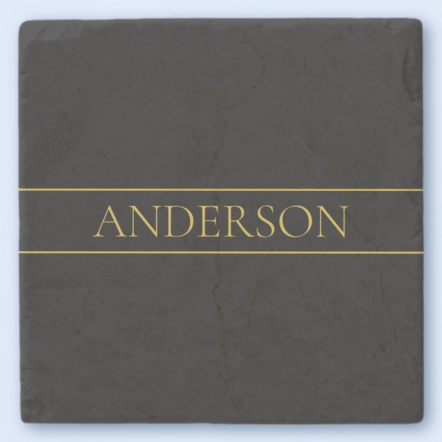 Posavasos De Piedra Classy Personalizable Gold Text & Lines (Subido por el creador)