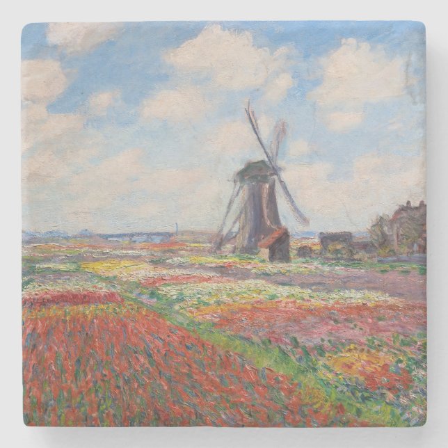Posavasos De Piedra Claude Monet - Campo de tulipanes en Holanda (Anverso)