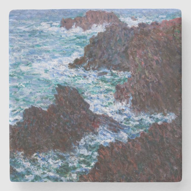 Posavasos De Piedra Claude Monet - Las rocas en Belle-Ile, Costa Salva (Anverso)