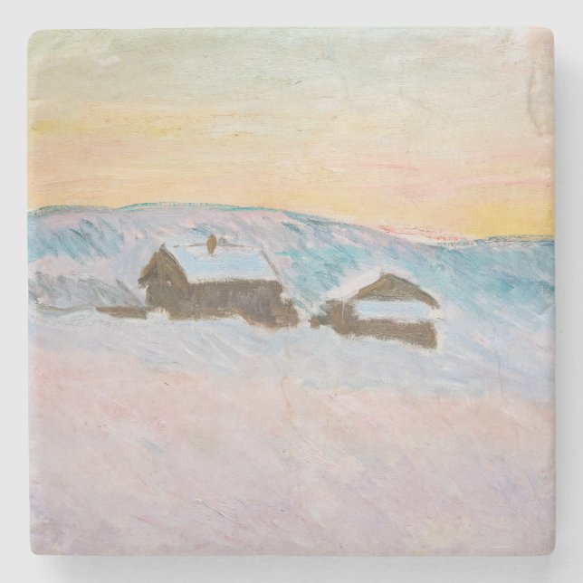 Posavasos De Piedra Claude Monet - Paisaje noruego, casas azules (Anverso)