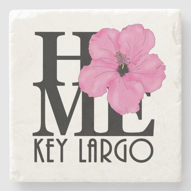 Posavasos De Piedra Clave HOME Largo Pink Hibiscus (Anverso)