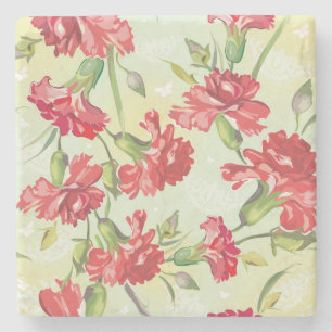 Posavasos De Piedra Claveles rojos en verde con las mariposas