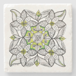 Posavasos De Piedra Clemátide Blanca Dibujo Abstracto a Mano Alzada 