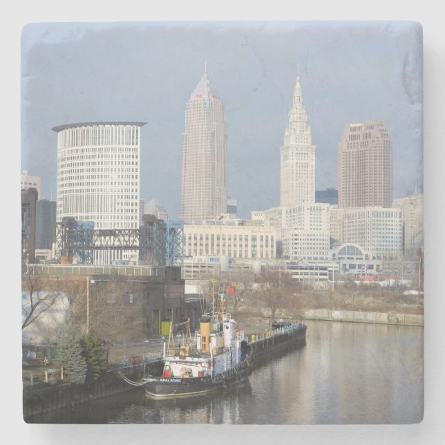 Posavasos De Piedra Cleveland OH River View Stone Coaster (Anverso)