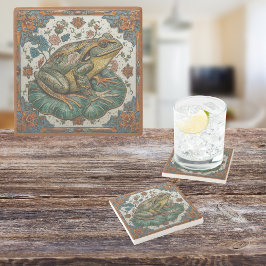 Posavasos De Piedra Cloisonne Frog on Lily Pad