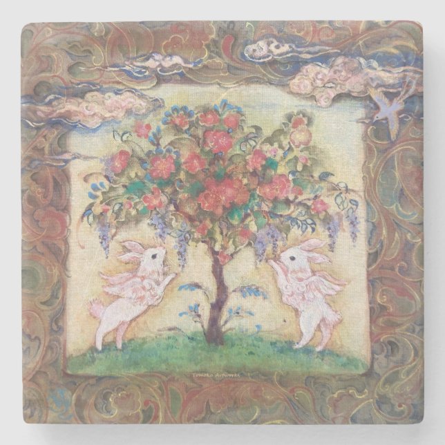 Posavasos De Piedra Cloud Rabbits & Tree of Life (Anverso)