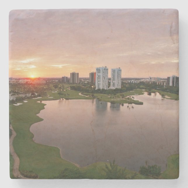 Posavasos De Piedra Club de campo en la puesta del sol, Aventura, la (Anverso)