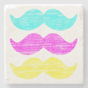 Posavasos De Piedra CMY Mustaches (estilo letterpress)